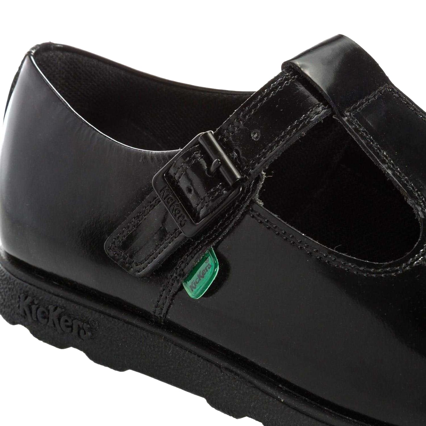 Black - Close up - Kickers Womens-Ladies Fragma Patent Leather T-Bar Mary Janes