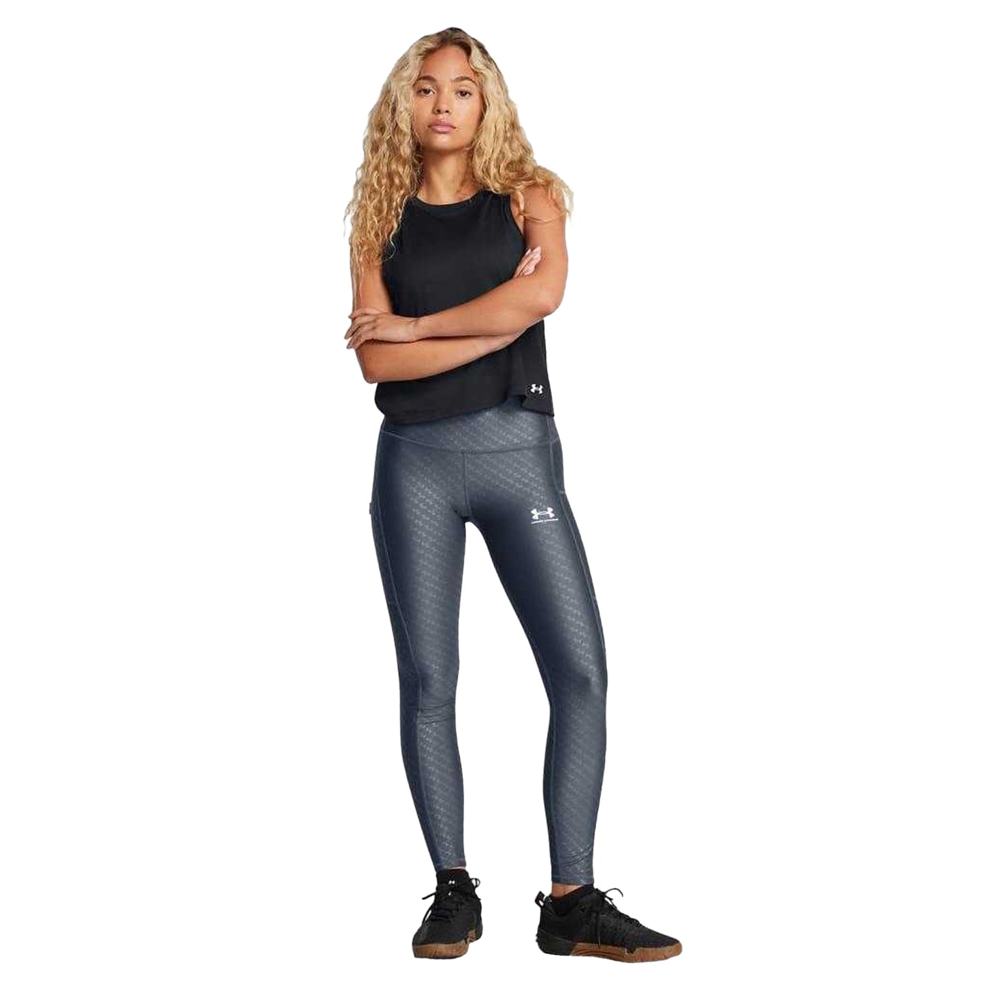 Grey - Pack Shot - Under Armour Womens-Ladies Embossed Leggings