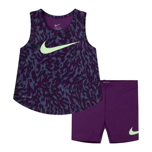 Purple - Front - Nike Childrens-Kids Veener Animal Print Top & Shorts Set