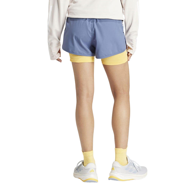 Blue - Back - Adidas Womens-Ladies Own The Run 3 Stripes 2 in 1 Shorts