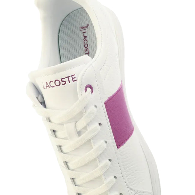 White-Purple - Pack Shot - Lacoste Womens-Ladies Carnaby Pro Leather Trainers