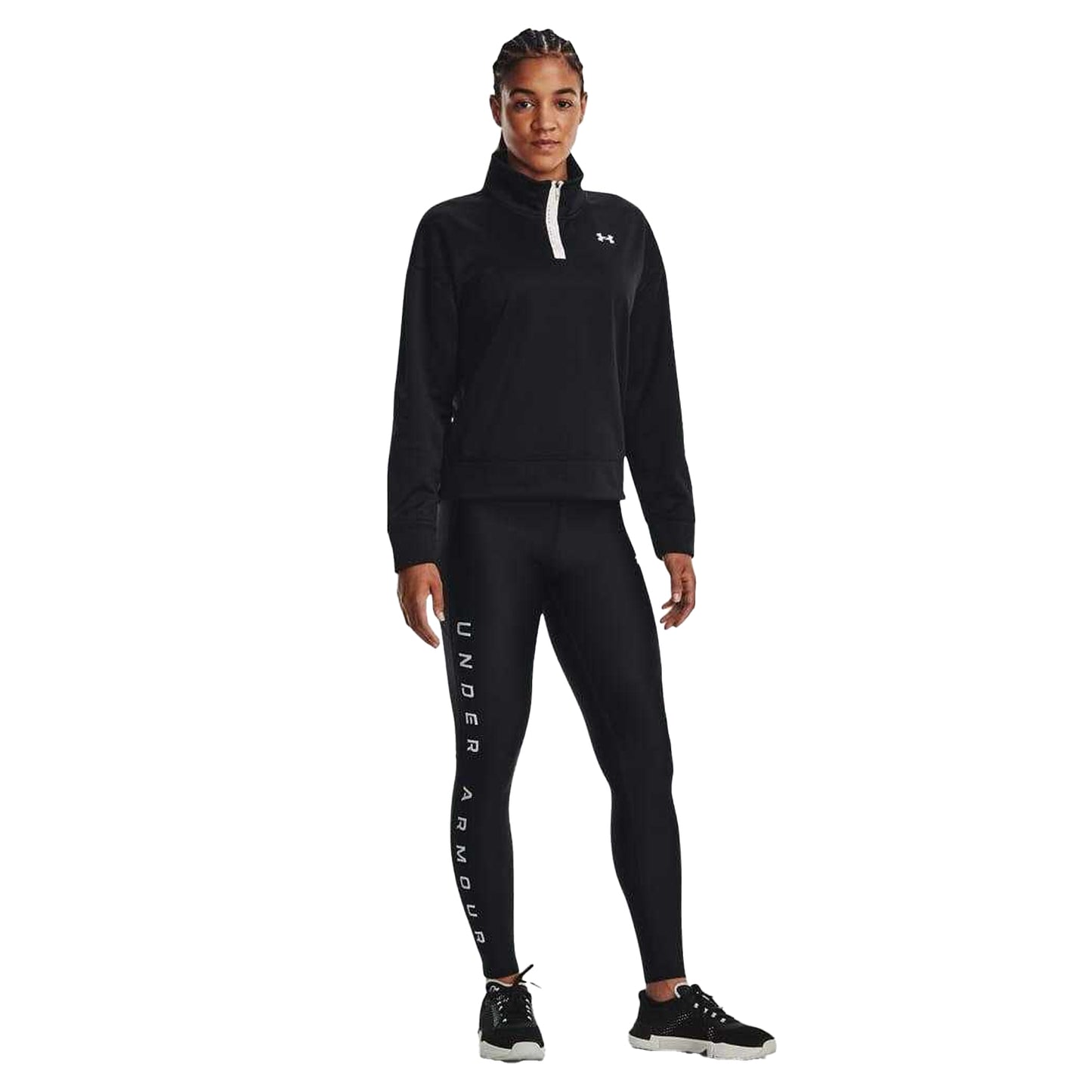 Black - Pack Shot - Under Armour Womens-Ladies Reflective Fleece Quarter Zip Top