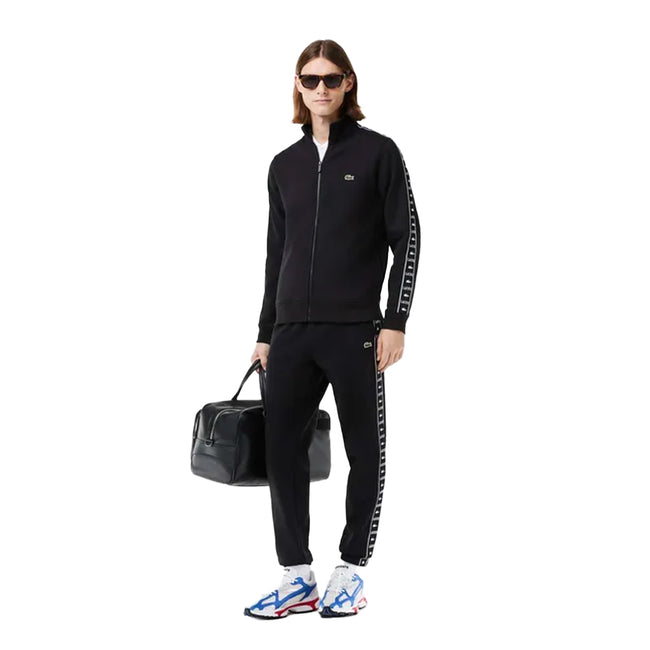 Black - Side - Lacoste Mens Logo Strip Zipped Sweatshirt