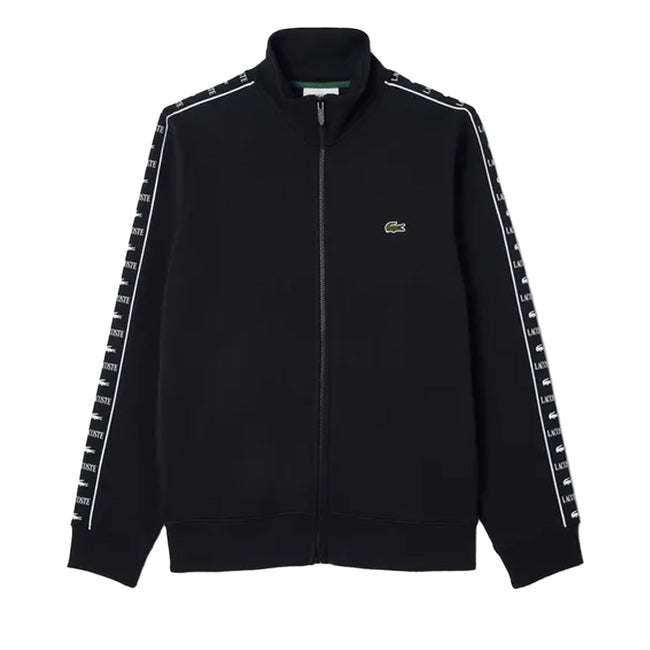 Black - Front - Lacoste Mens Logo Strip Zipped Sweatshirt