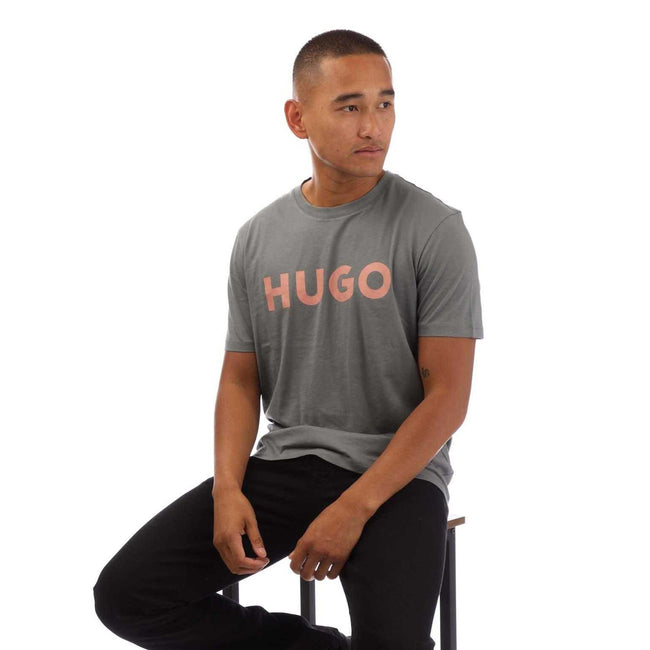 Grey - Lifestyle - Hugo Mens Dulivio Print Logo T-Shirt