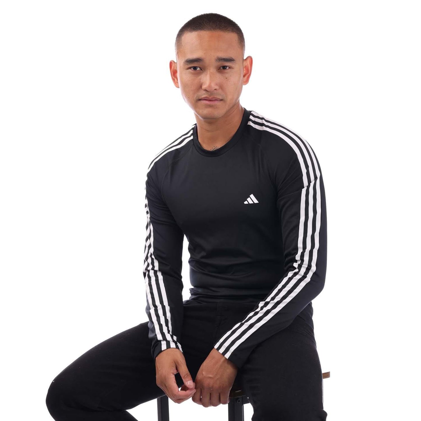Black - Lifestyle - Adidas Mens Techfit 3 Stripes Long-Sleeved Training Top