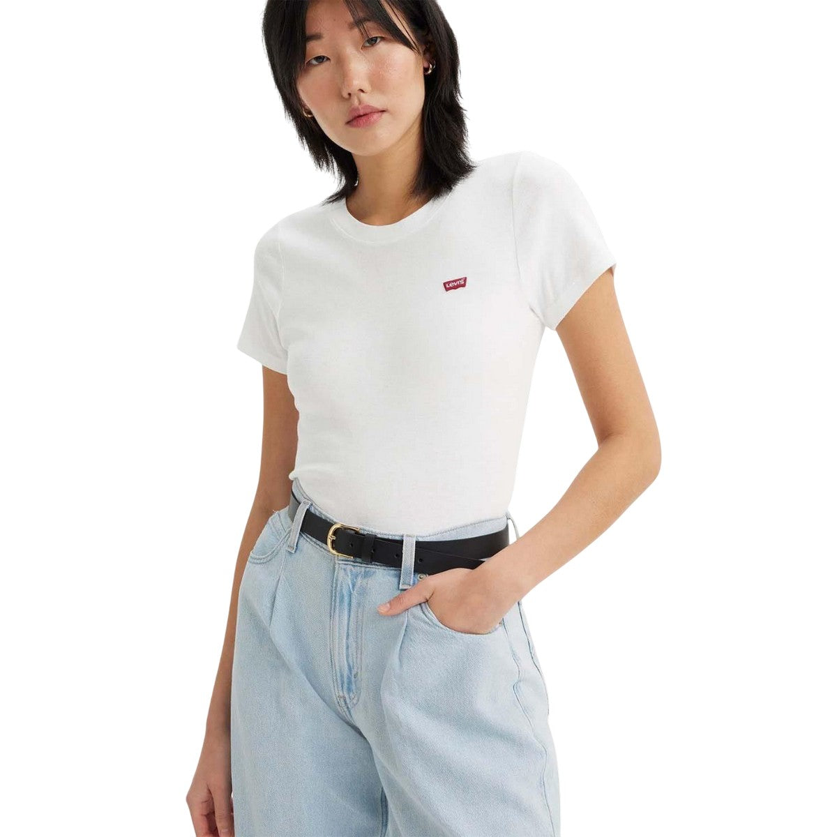 White - Pack Shot - Levis Womens-Ladies Baby Ribbed Short-Sleeved T-Shirt