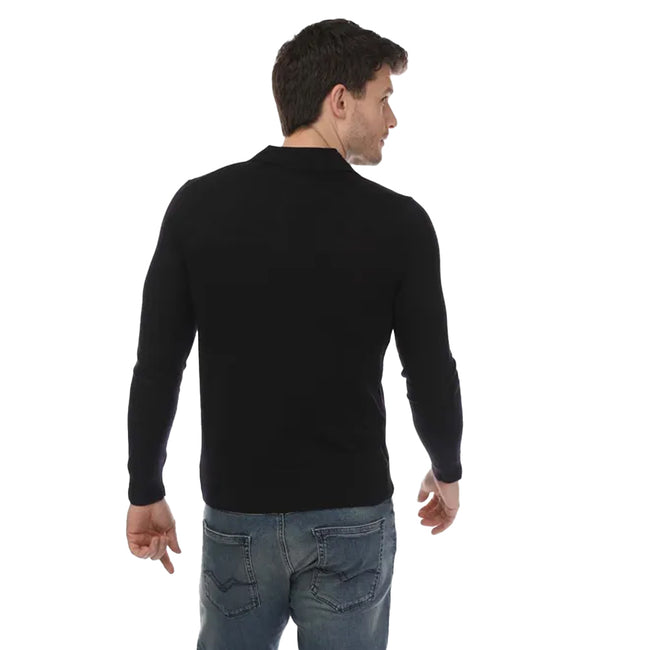 Navy - Back - Ted Baker Mens Kamber Merino Wool Long-Sleeved Polo Shirt