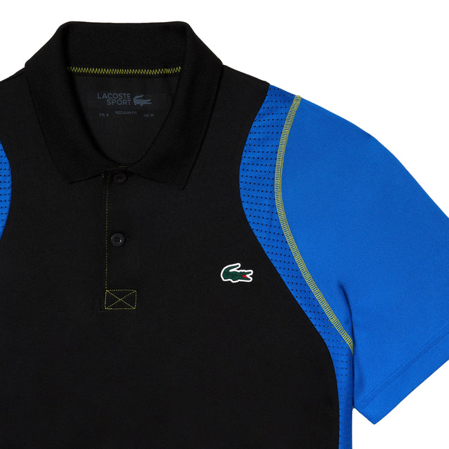 Black-Blue - Side - Lacoste Mens Recycled Polyester Tennis Polo Shirt