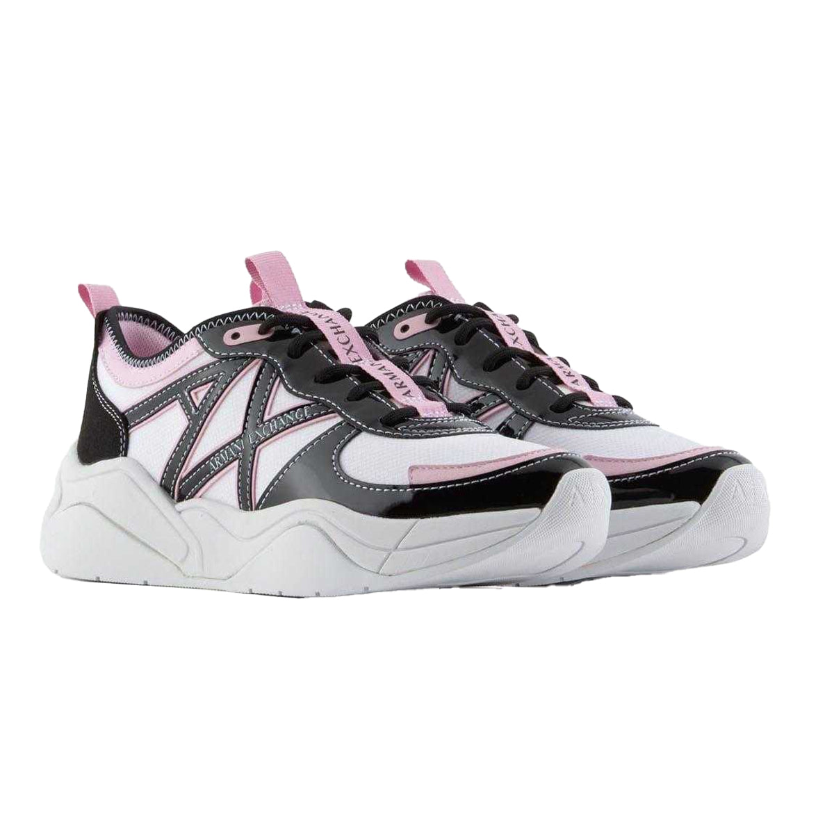 White-Black-Pink - Pack Shot - Armani Exchange Womens-Ladies Trainers