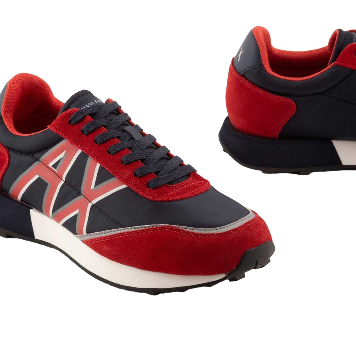Navy-Red - Pack Shot - Armani Exchange Mens Leather Trainers