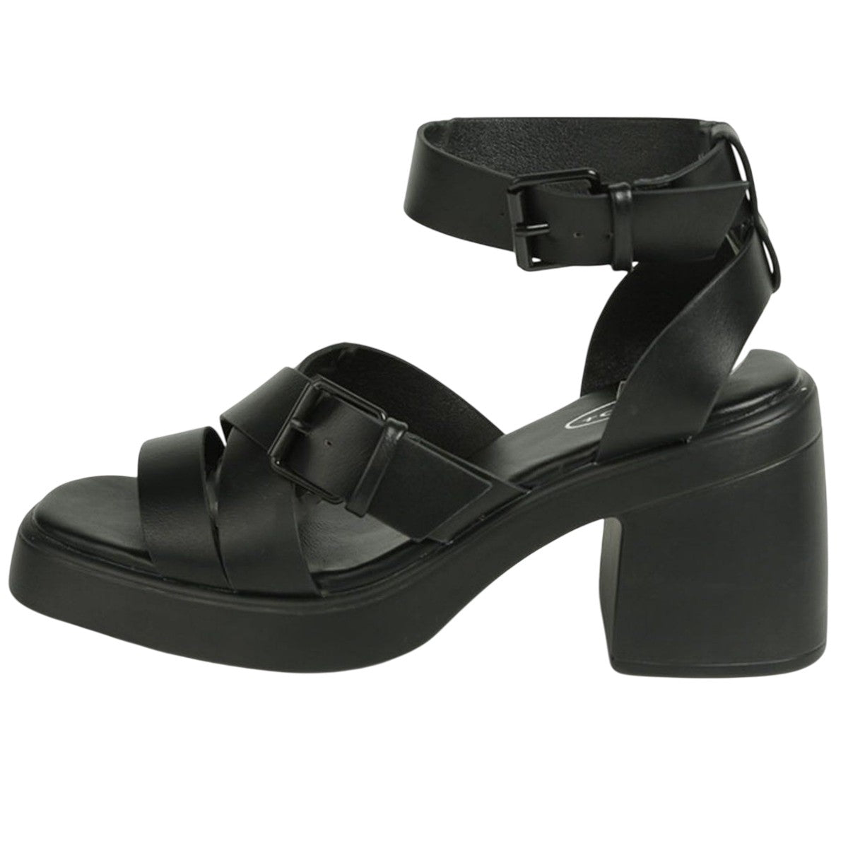 Black - Back - Where´s That From Womens-Ladies Buckle Detail Block Heel Sandals