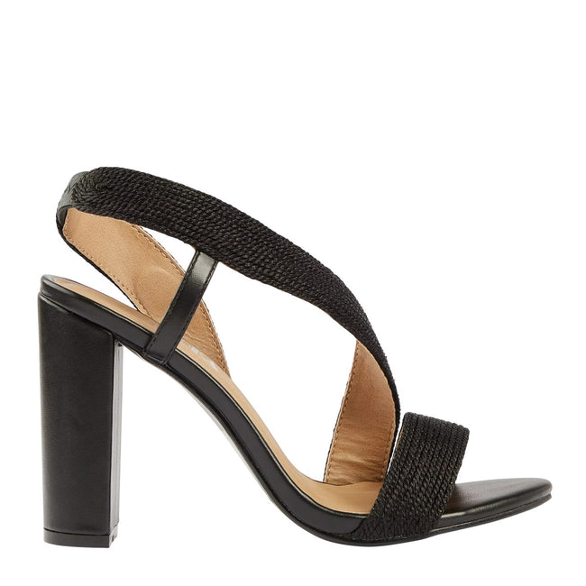 Black - Side - Where´s That From Womens-Ladies Crossover Strap Block Heel Sandals
