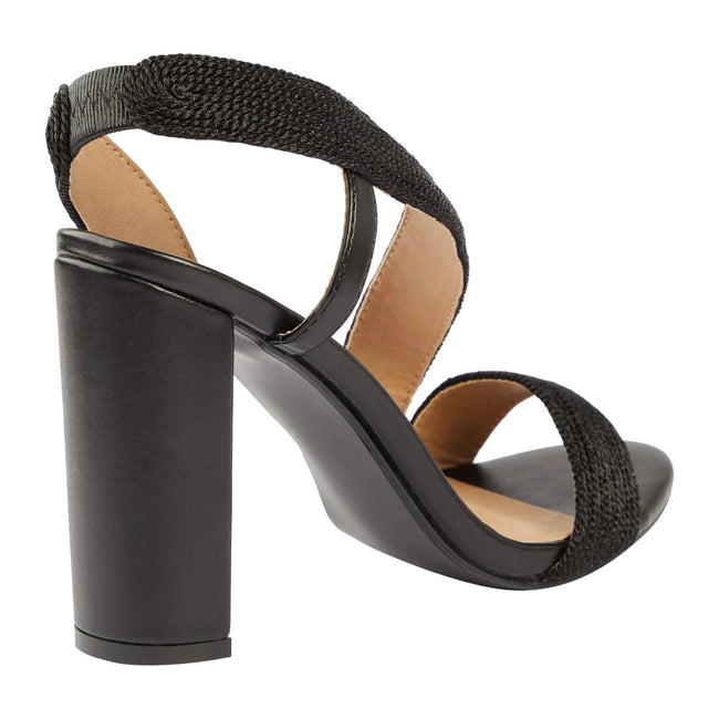 Black - Back - Where´s That From Womens-Ladies Crossover Strap Block Heel Sandals