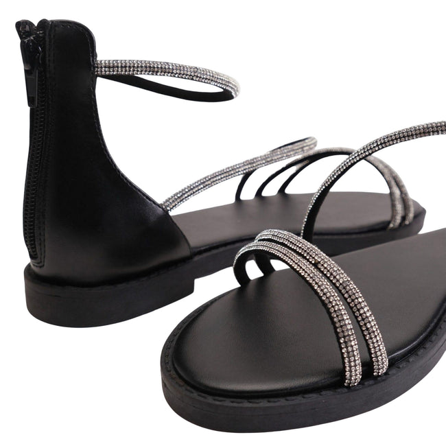 Black - Side - Where´s That From Womens-Ladies Gladiator Sparkling Flat Sandals
