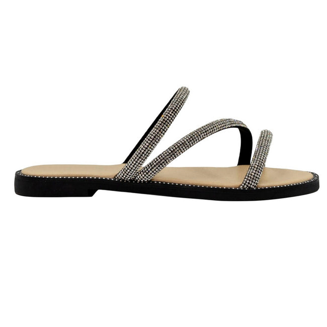 Black - Front - Where´s That From Womens-Ladies Sparkling Strappy Flat Sandals