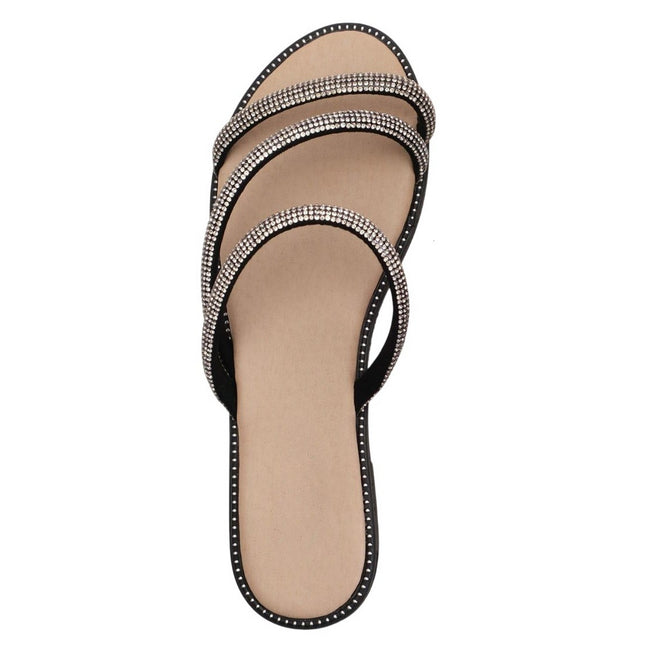 Black - Side - Where´s That From Womens-Ladies Sparkling Strappy Flat Sandals