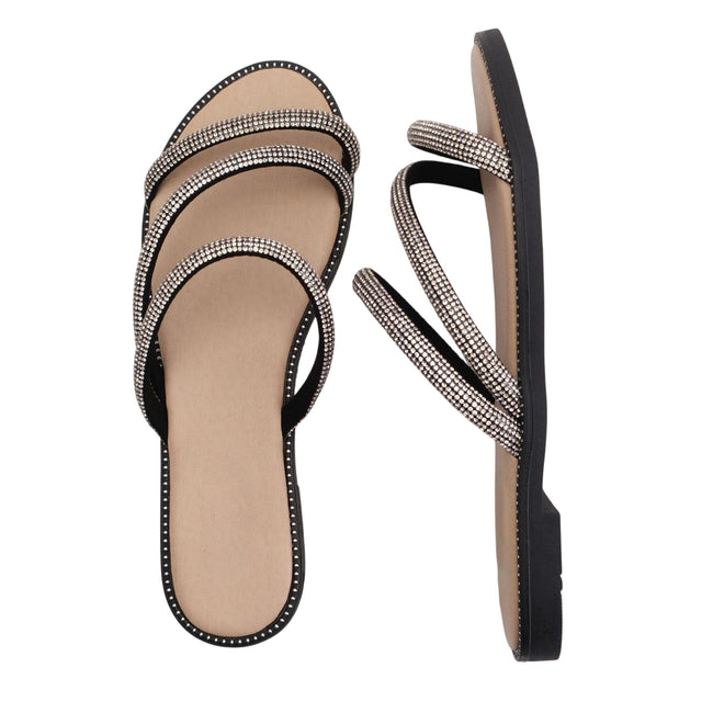 Black - Lifestyle - Where´s That From Womens-Ladies Sparkling Strappy Flat Sandals