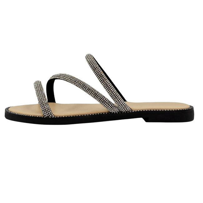 Black - Back - Where´s That From Womens-Ladies Sparkling Strappy Flat Sandals