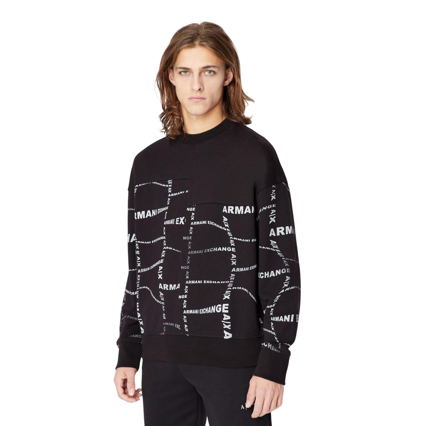 Black - Side - Armani Exchange Mens Crew Neck Sweatshirt