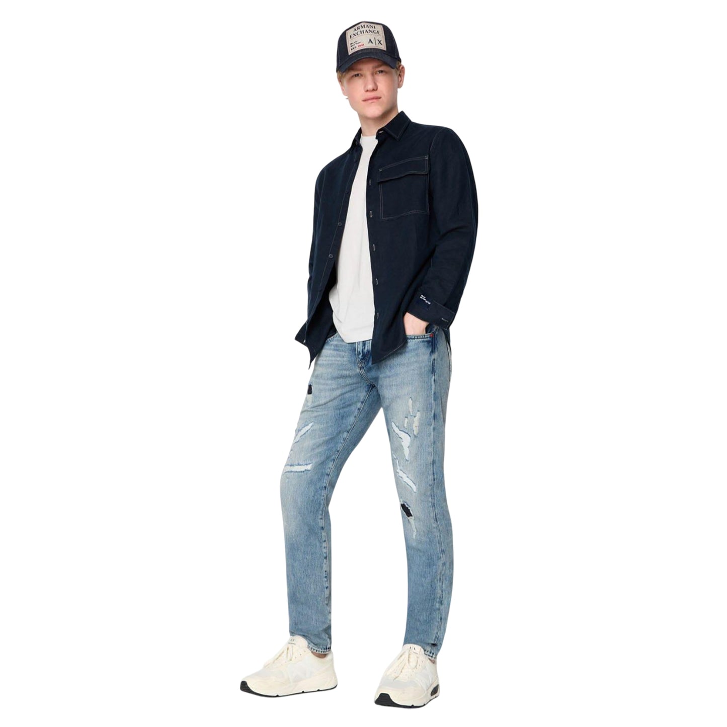 Indigo - Side - Armani Exchange Mens J13 Slim Jeans