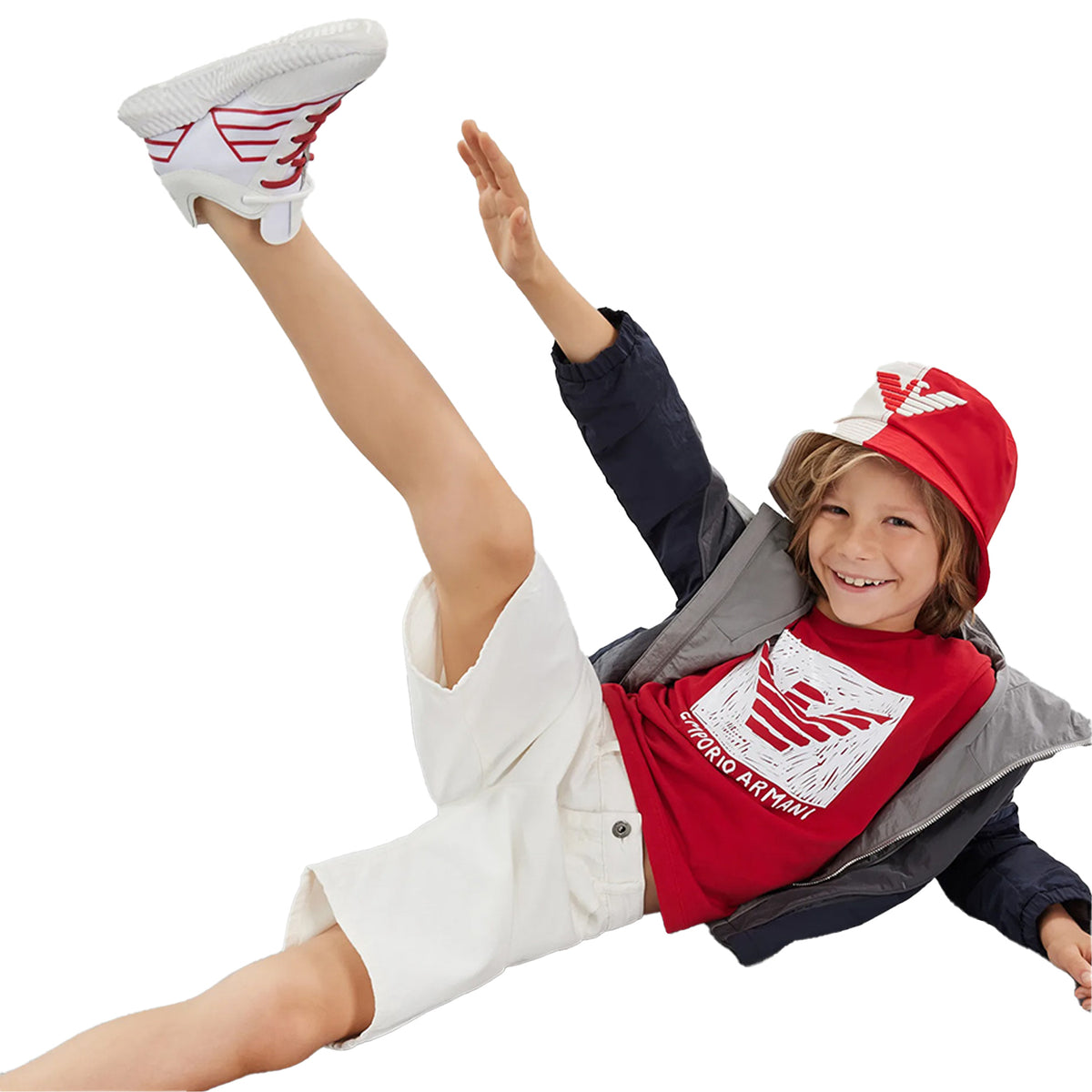 White - Side - Emporio Armani Childrens-Kids Denim Shorts