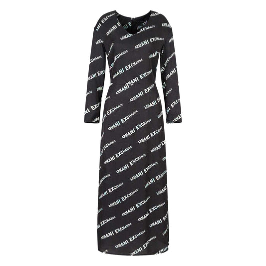 Black - Front - Armani Exchange Womens-Ladies Logo Dress