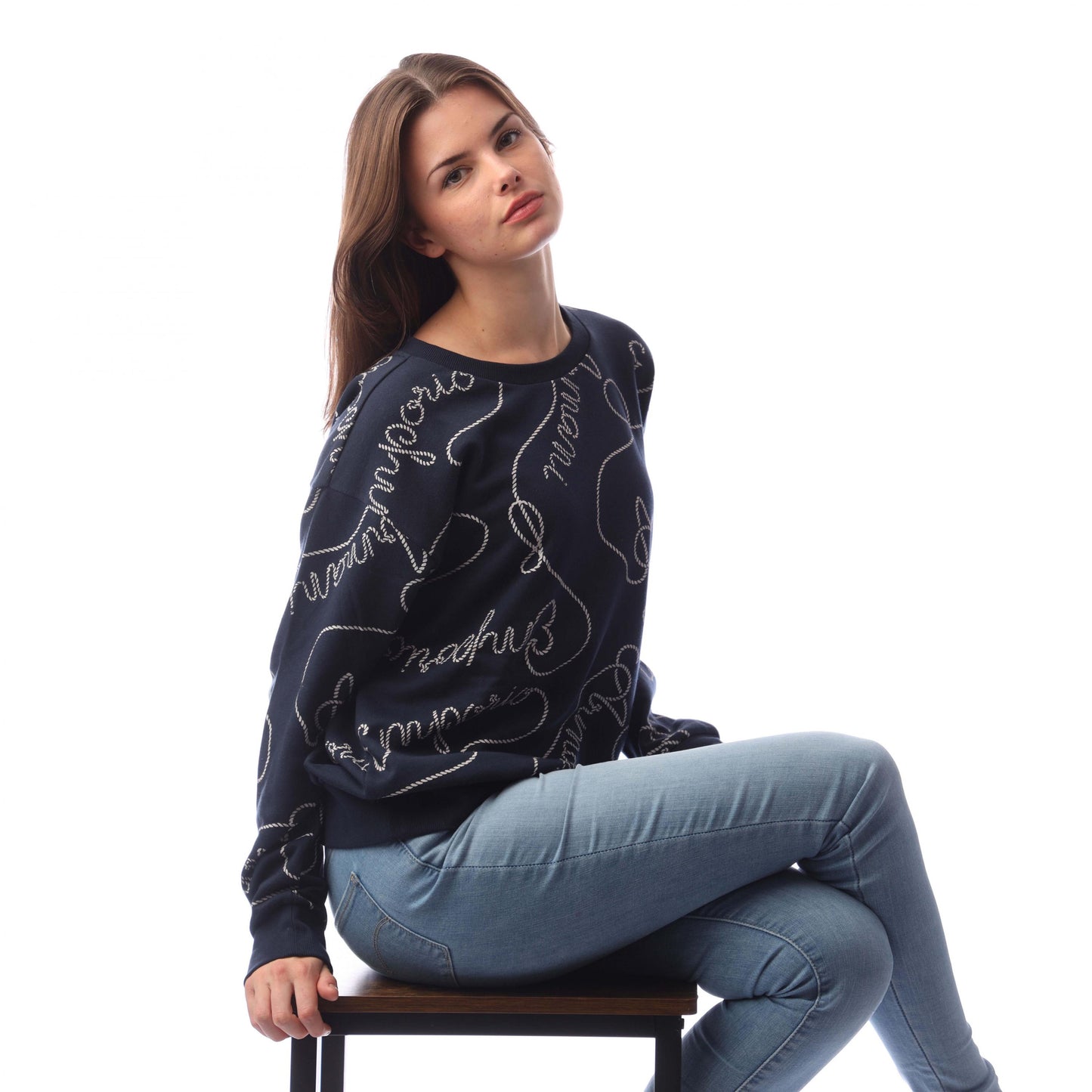 Navy-White - Lifestyle - Emporio Armani Womens-Ladies Crew Neck Sweatshirt