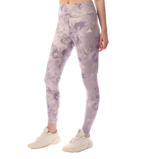 White-Pink - Front - Adidas Womens-Ladies Train Essentials Tie Dye Flower All-Over Print Leggings