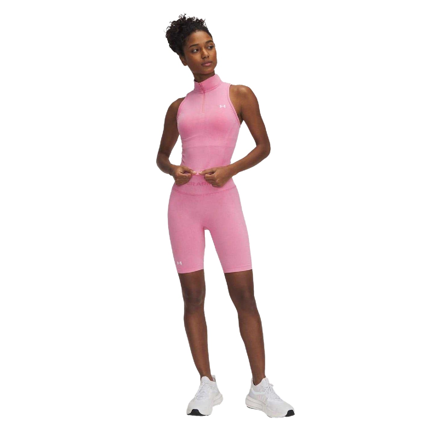Pink - Lifestyle - Under Armour Womens-Ladies Seamless Washed Quarter Zip Sleeveless Tank Top