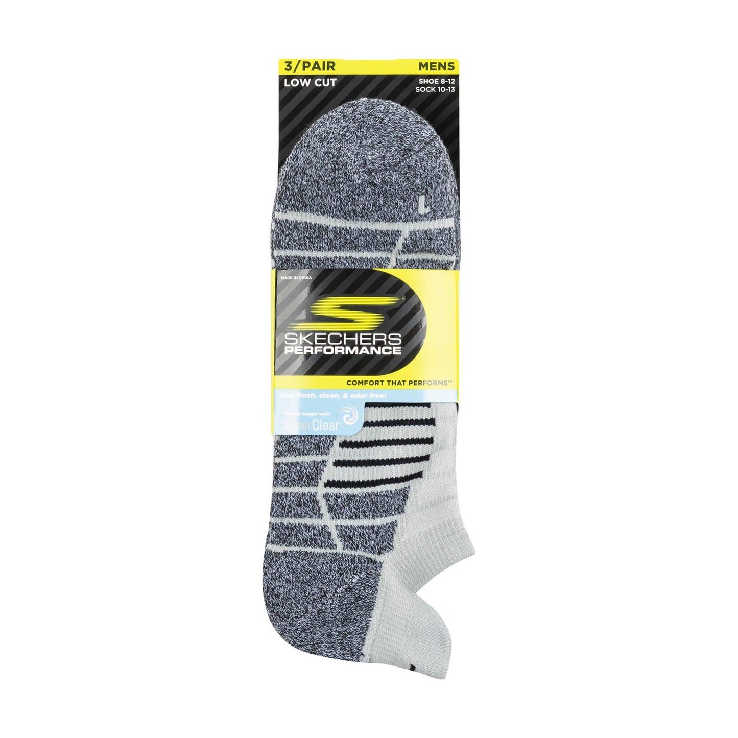 Grey-White-Black - Back - Skechers Mens Low Cut Socks (Pack of 3)