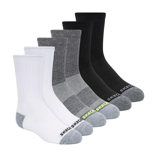 White-Grey-Black - Front - Skechers Childrens-Kids Crew Socks (Pack of 6)