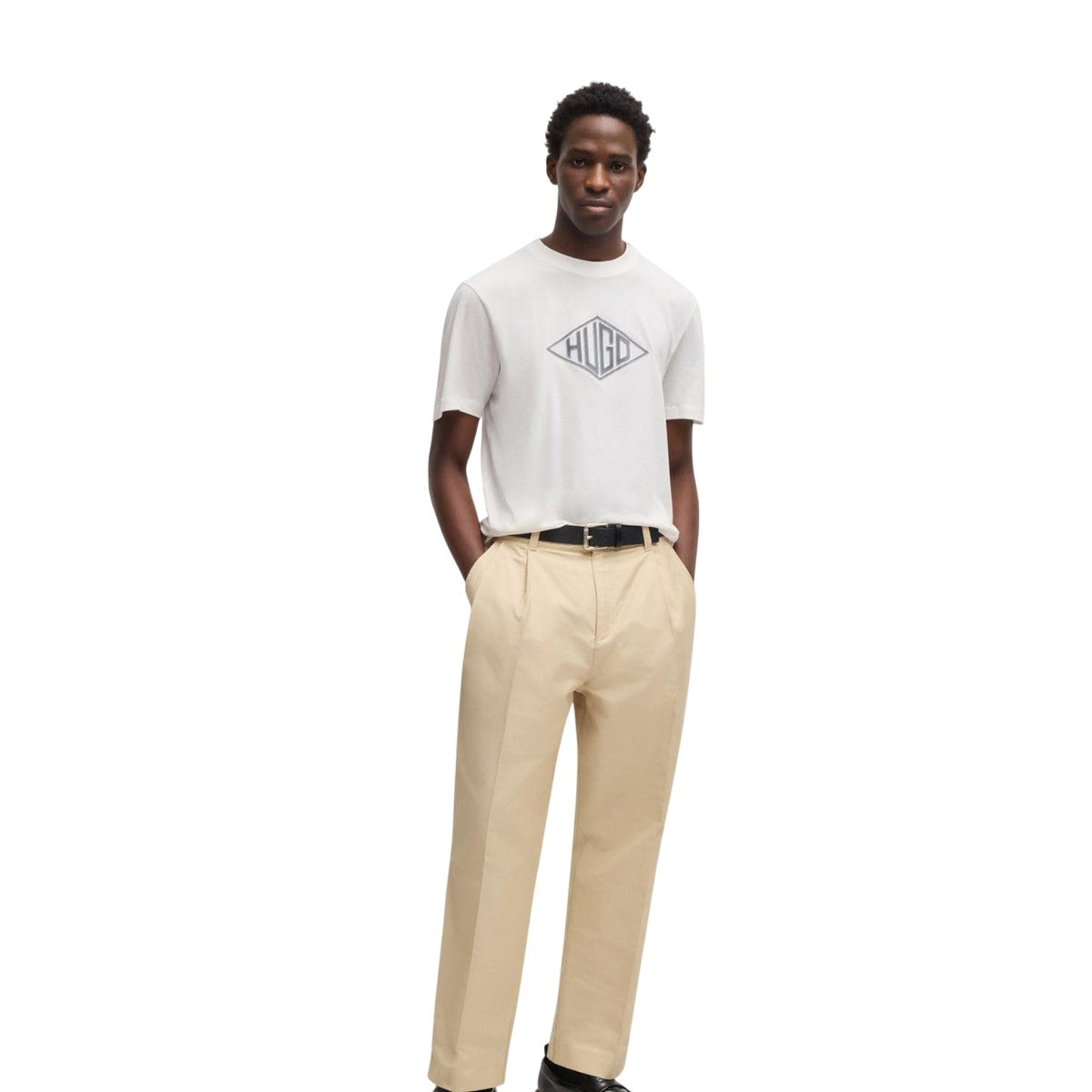 Natural - Pack Shot - Hugo Mens Dalendi Geometric Logo T-Shirt