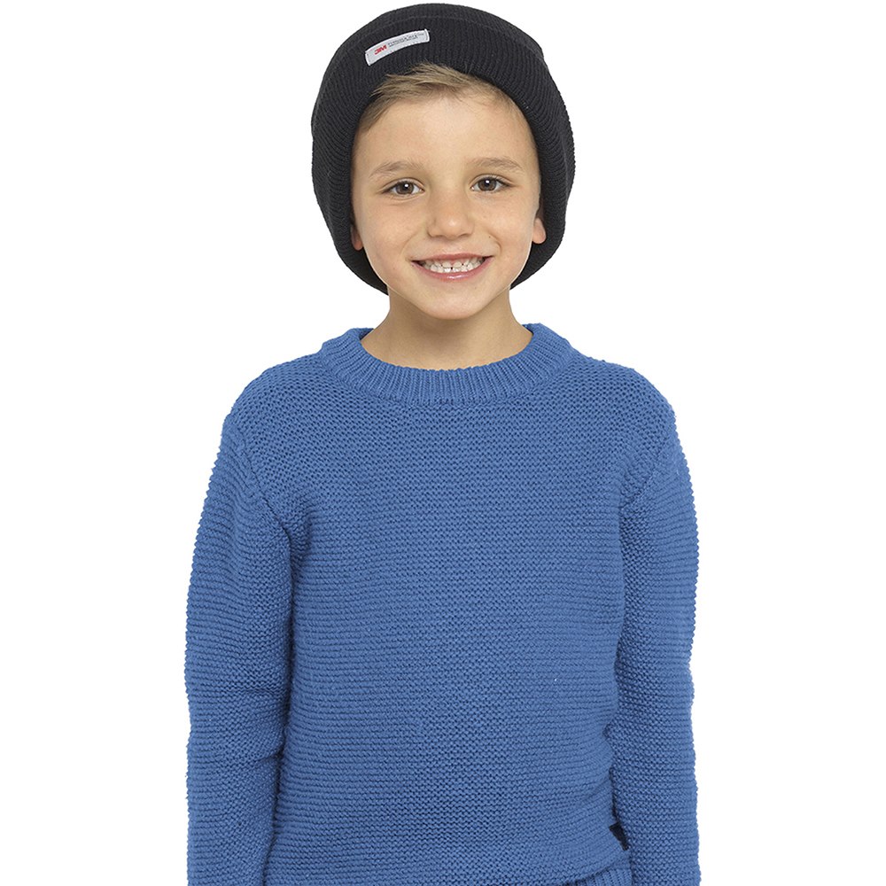 Black - Side - FLOSO Kids-Childrens Knitted Winter-Ski Hat With Thinsulate Lining (3M 40g)