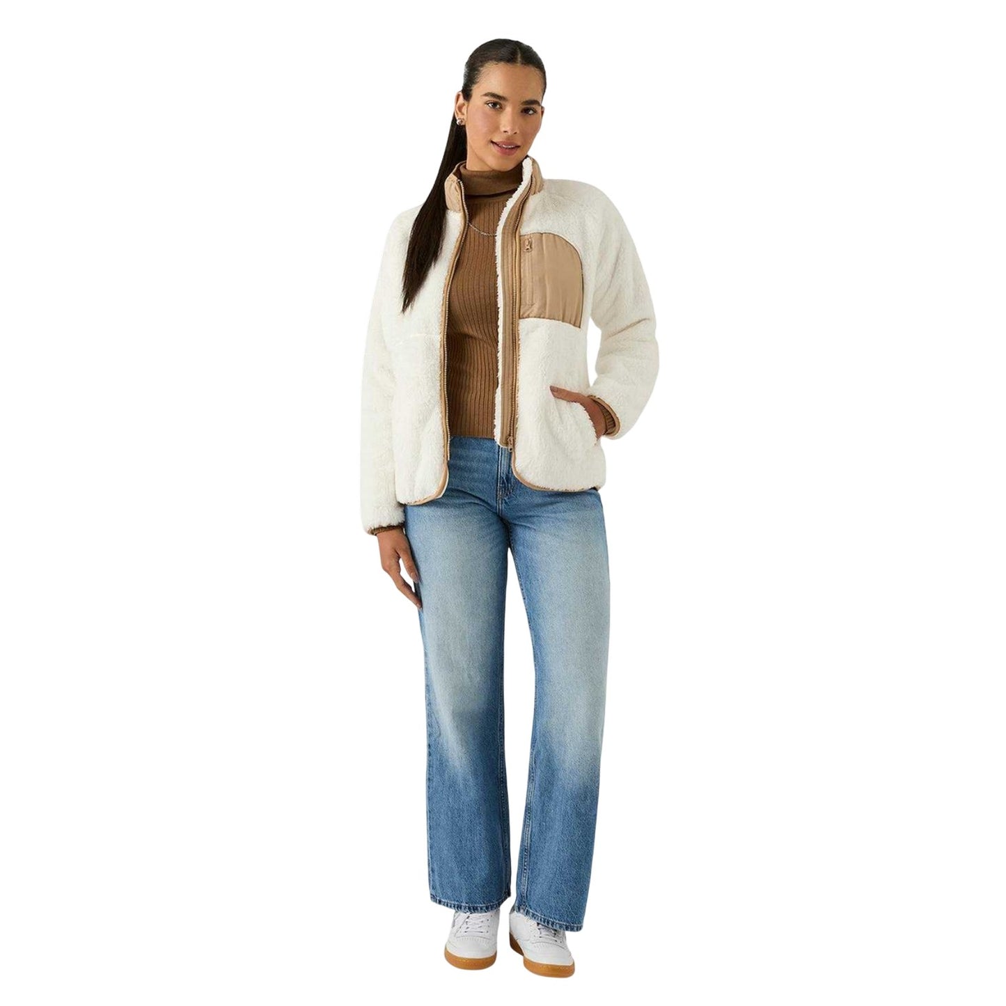Cream - Lifestyle - Reebok Womens-Ladies Double Monkey Fleece Jacket