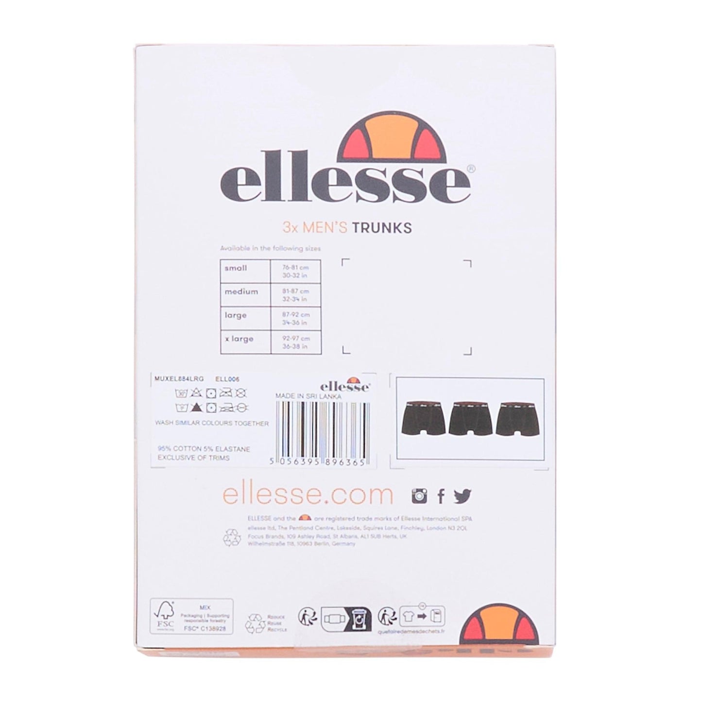 Black - Side - Ellesse Mens Muxel884 Bold Stripe Boxer Shorts (Pack of 3)