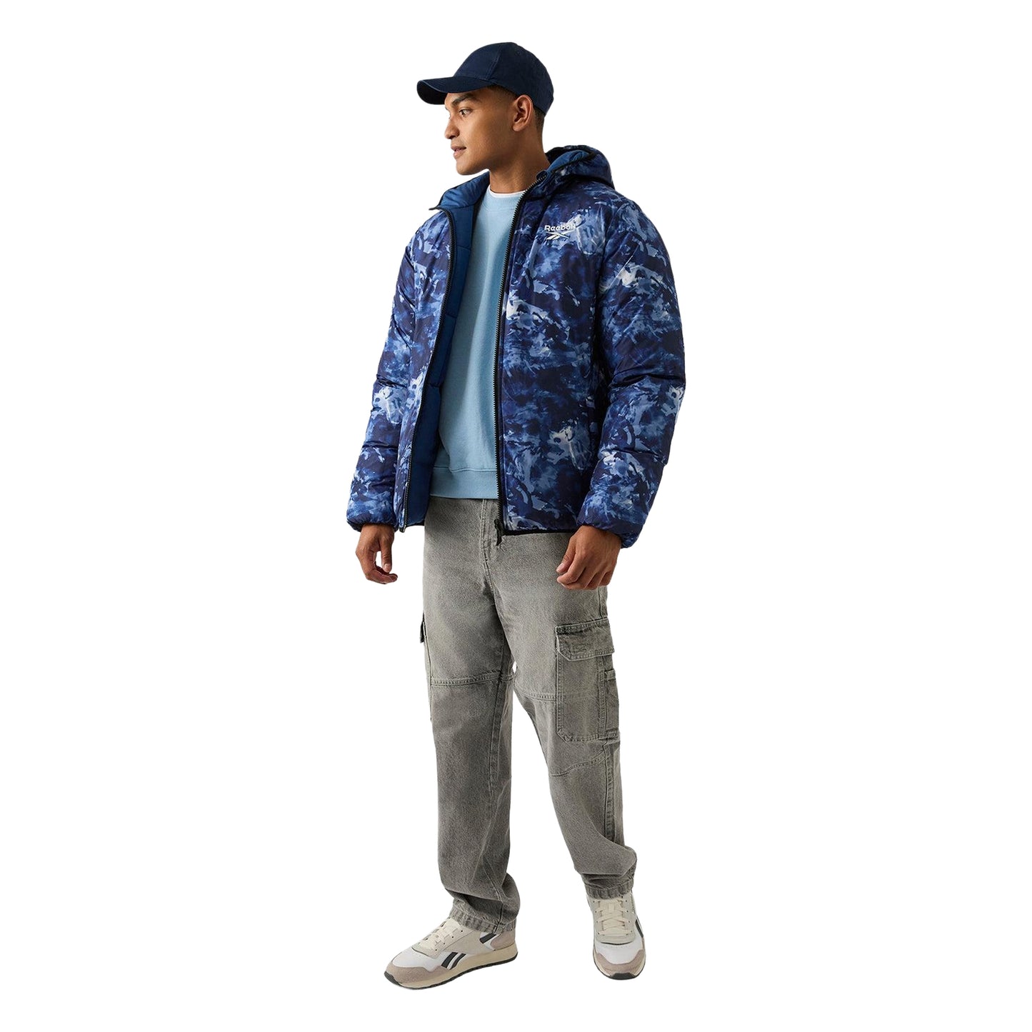 Blue - Close up - Reebok Mens Colour Block Reversible Puffer Jacket