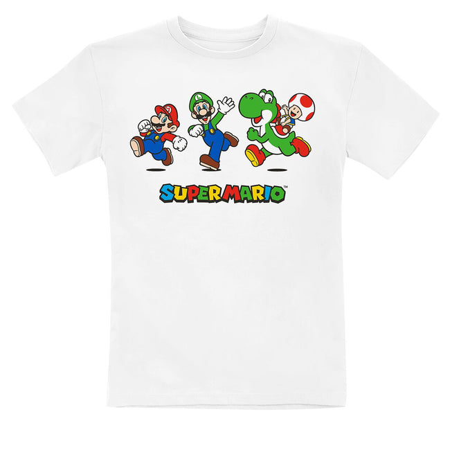 White - Front - Super Mario Childrens-Kids Running T-Shirt
