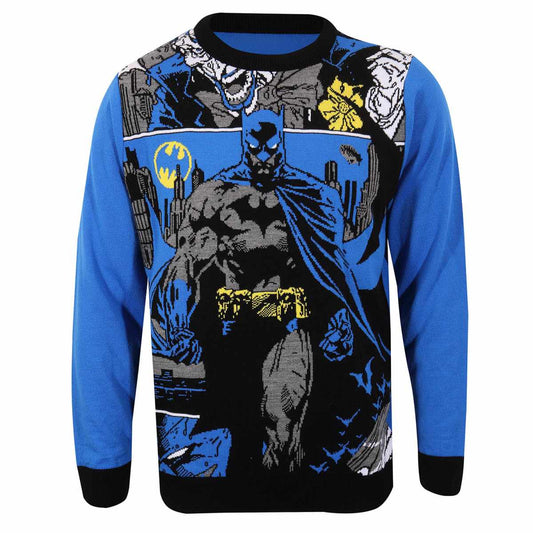 Blue-Grey-Black - Front - Batman Unisex Adult Manga Knitted Jumper