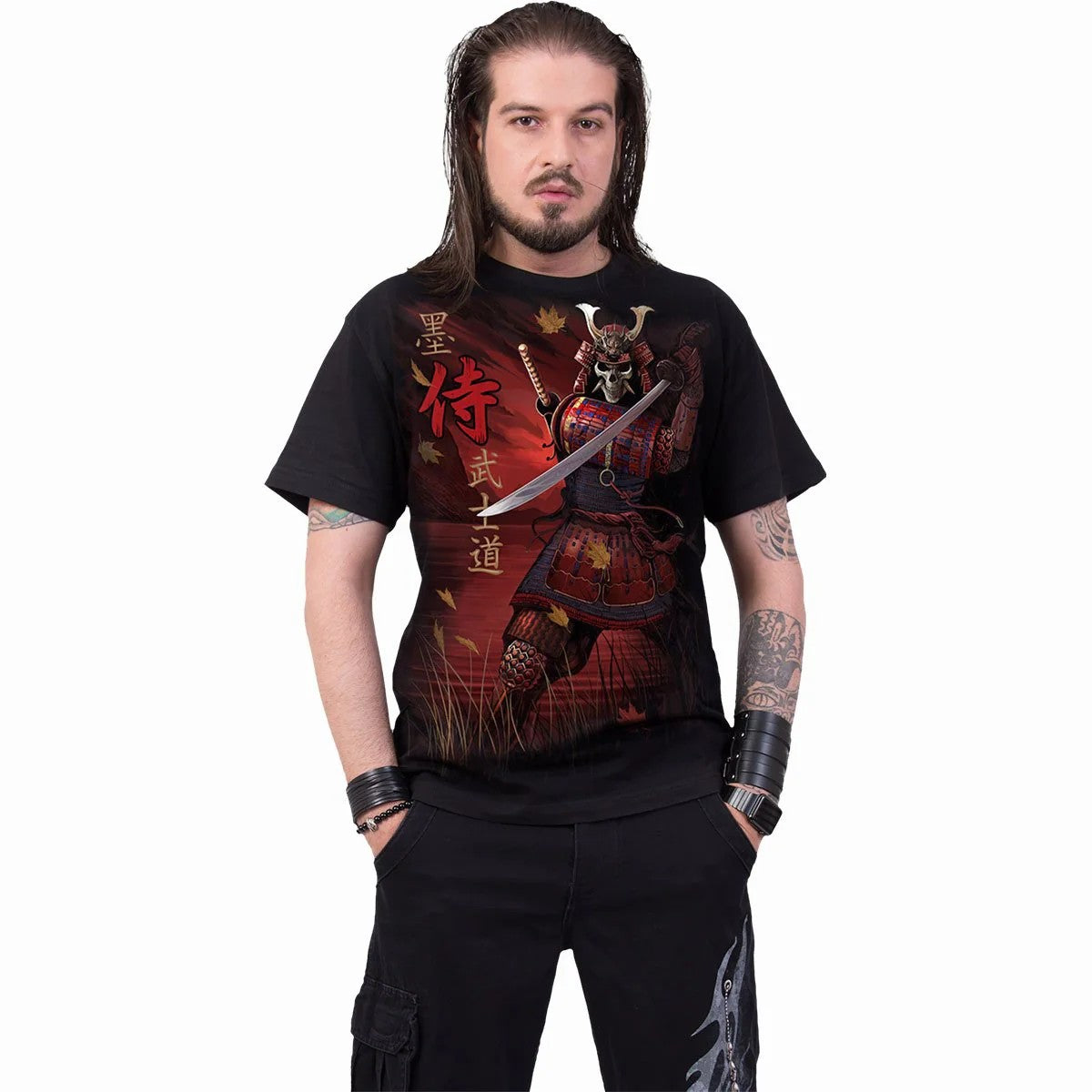 Black - Side - Spiral Direct Unisex Adult Samurai T-Shirt