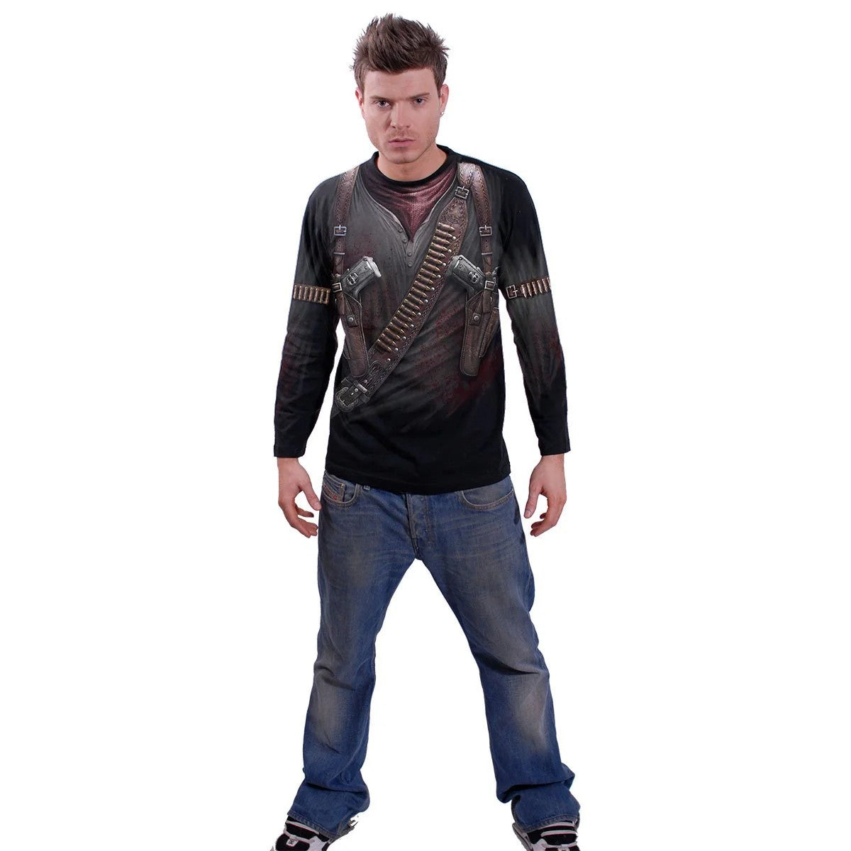 Black - Side - Spiral Direct Unisex Adult Holster Wrap Long-Sleeved T-Shirt