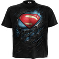 Black - Front - Superman Unisex Adult Ripped T-Shirt