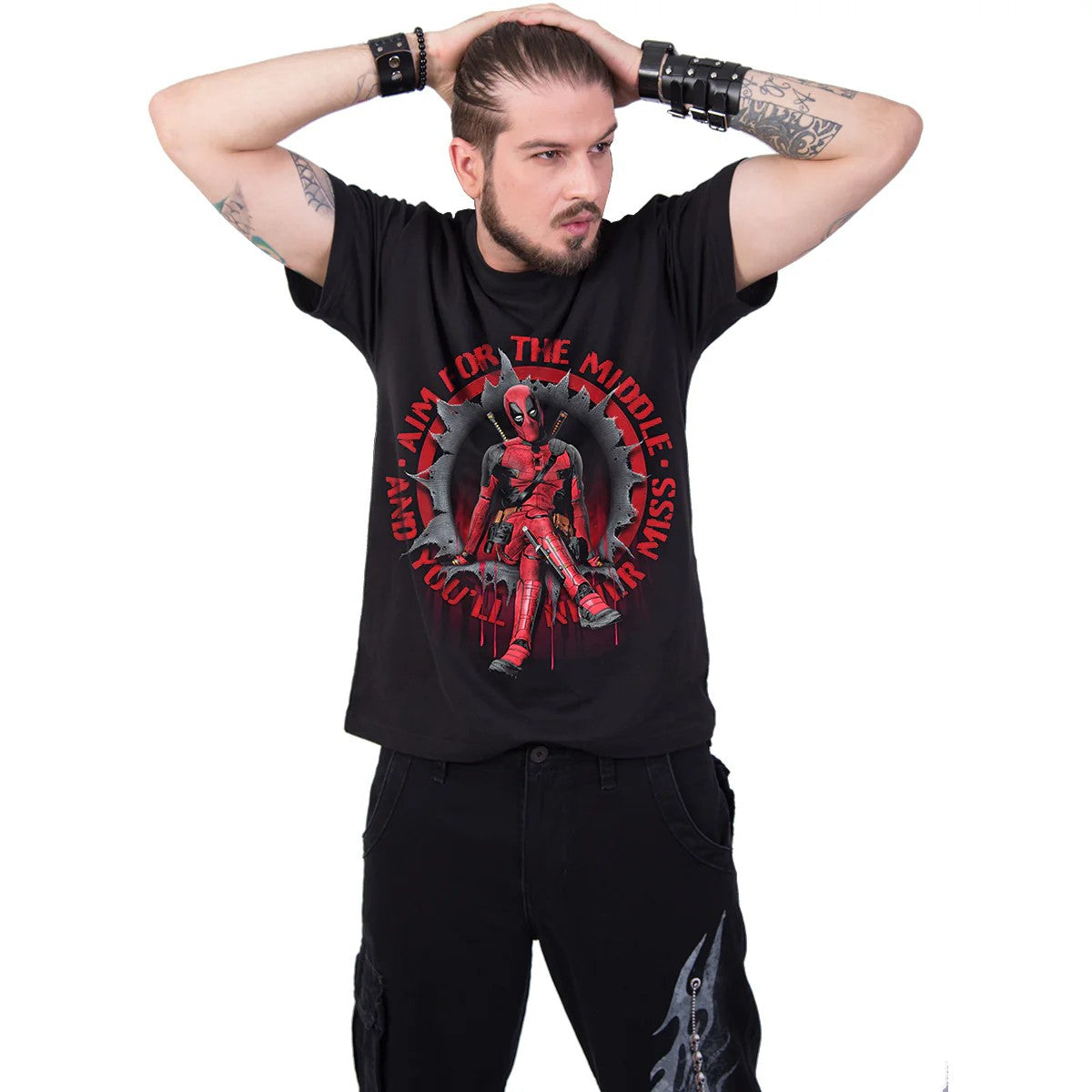 Black - Back - Spiral Direct Unisex Adult Aim For The Middle Deadpool T-Shirt