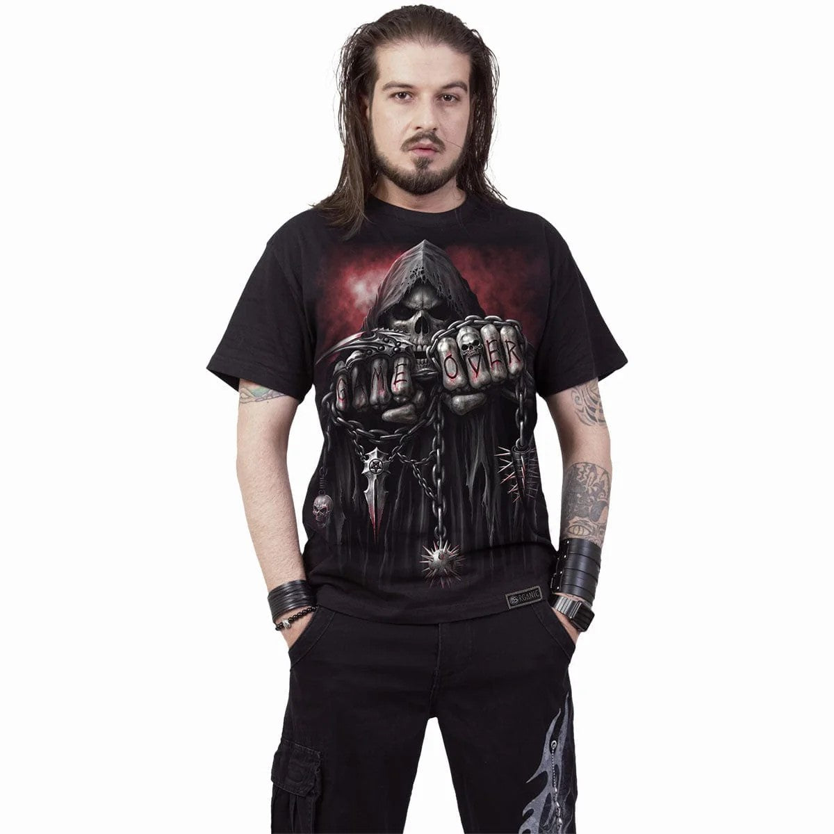Black - Side - Spiral Direct Unisex Adult Game Over Organic Cotton T-Shirt