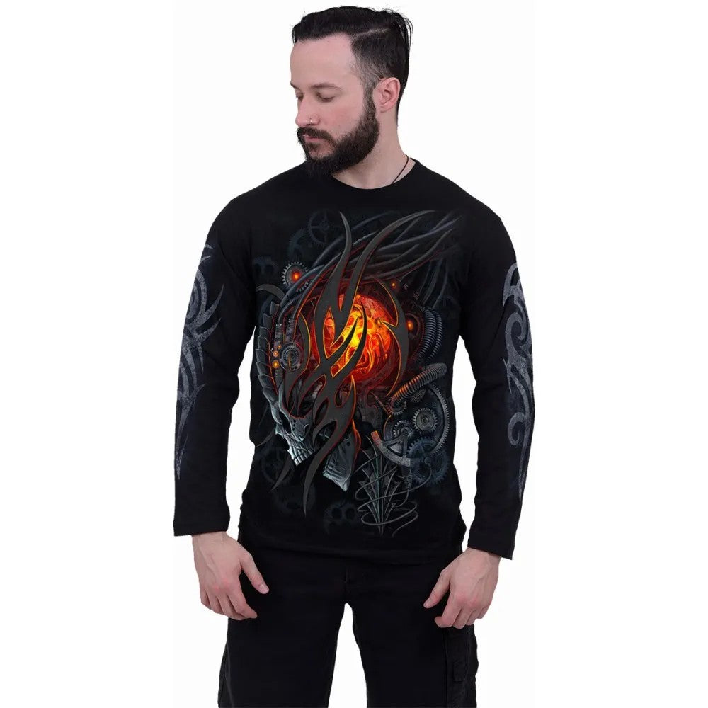 Black - Side - Spiral Direct Unisex Adult Steampunk Skull Long-Sleeved T-Shirt