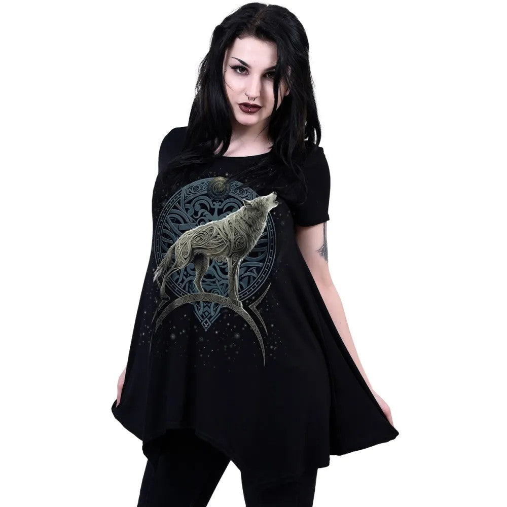 Black - Back - Spiral Direct Womens-Ladies Celtic Wolf Tunic