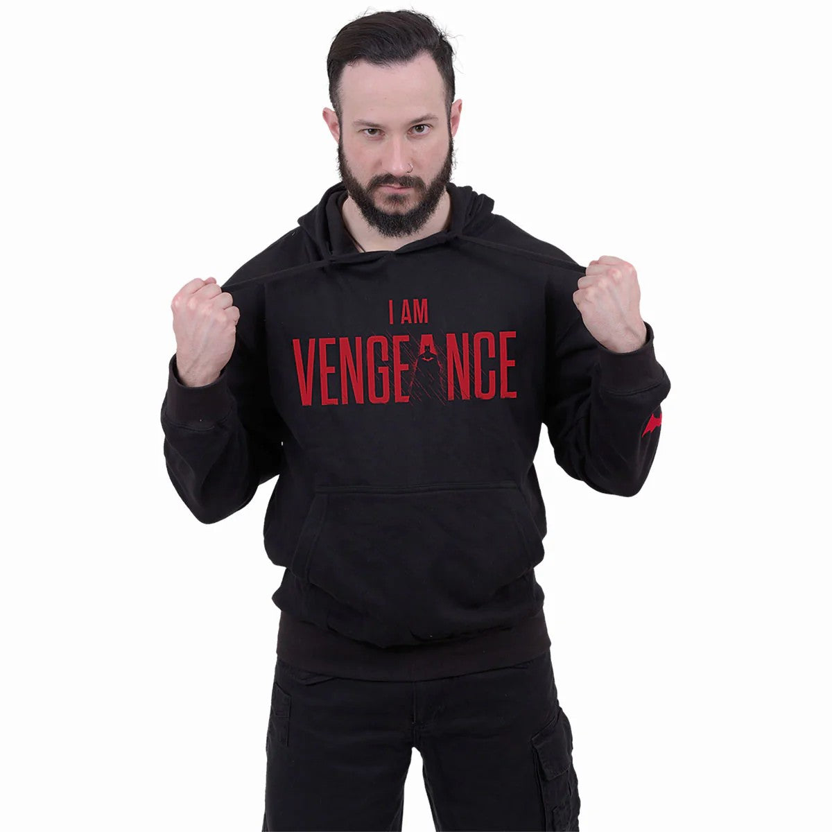 Black - Side - Spiral Direct Unisex Adult Raining Vengeance Batman Hoodie