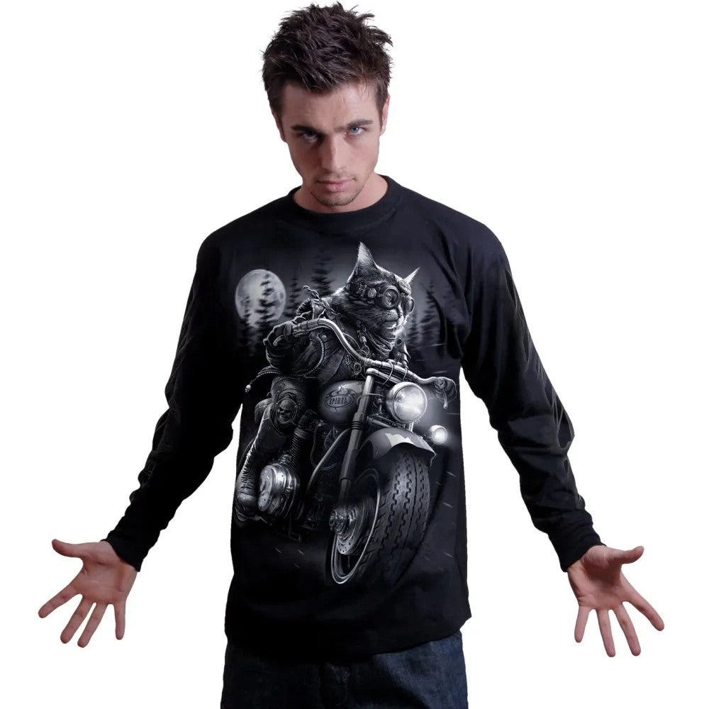 Black - Side - Spiral Direct Unisex Adult Nine Lives Long-Sleeved T-Shirt
