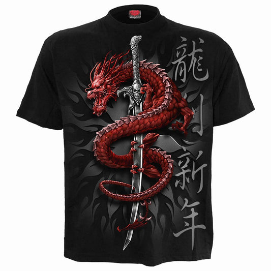 Black - Front - Spiral Direct Unisex Adult Oriental Dragon T-Shirt