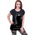 Grey - Back - Spiral Direct Womens-Ladies Shadow Bats Batman Turn Up T-Shirt